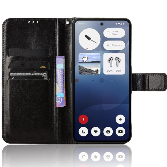 Flip case for Nothing Phone 3A, Crazy Horse Wallet, black