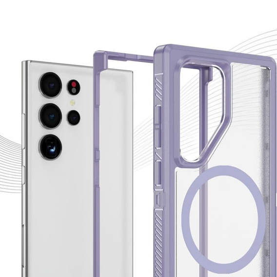 Case with frame for Samsung Galaxy S24 Ultra, for MagSafe, transparent / purple