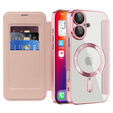 Flip case for iPhone 16, RFID Wallet MagSafe CamShield, pink