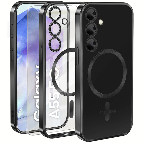 Case for Samsung Galaxy A55 5G, Electro MagSafe, black + Screen Glass