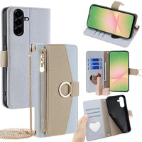 Flip case for Samsung Galaxy A56 5G, Wallet Zipper Pocket, with mirror, blue