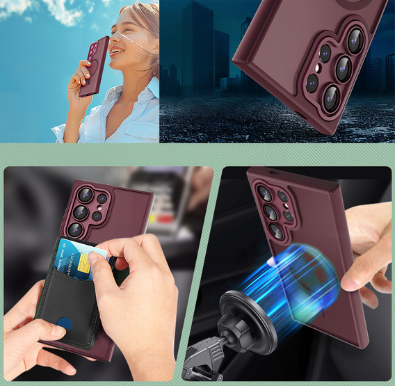 Case for Samsung Galaxy S25 Ultra, for MagSafe, ERBORD Matt Case, maroon + Screen Glass