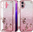 Case for iPhone 16 Plus, Glitter Flower, pink rose gold