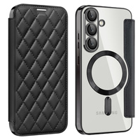 Flip case for Samsung Galaxy S25, RFID Rhombus Wallet MagSafe CamShield, black