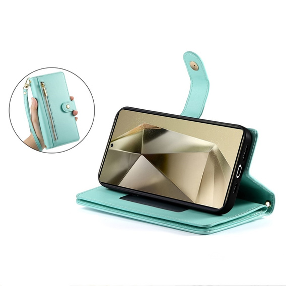 Flip case for Samsung Galaxy S25 Ultra, Wallet Zipper Pocket, green