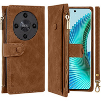 Flip case for Honor Magic 6 Lite 5G, Wallet Zipper Pocket, brown