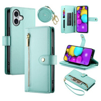Flip case for iPhone 16, Wallet Zipper Pocket, green