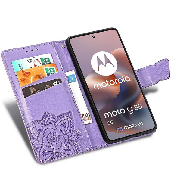 Flip case for Motorola Moto G86 Power 5G, Butterfly, purple