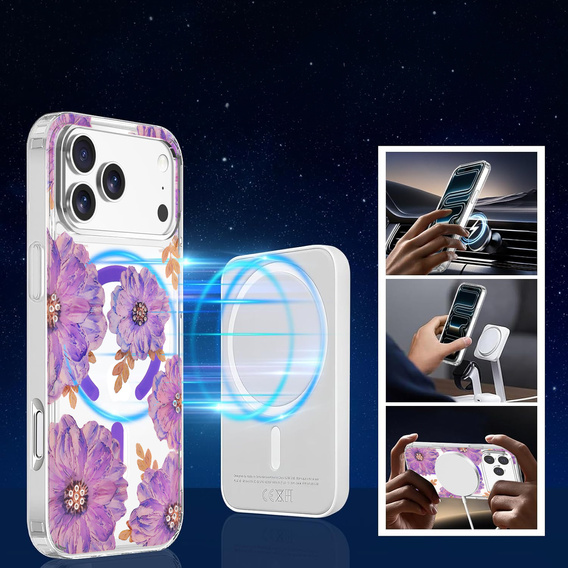 Magnetic case with floral laser pattern for iPhone 17 Pro