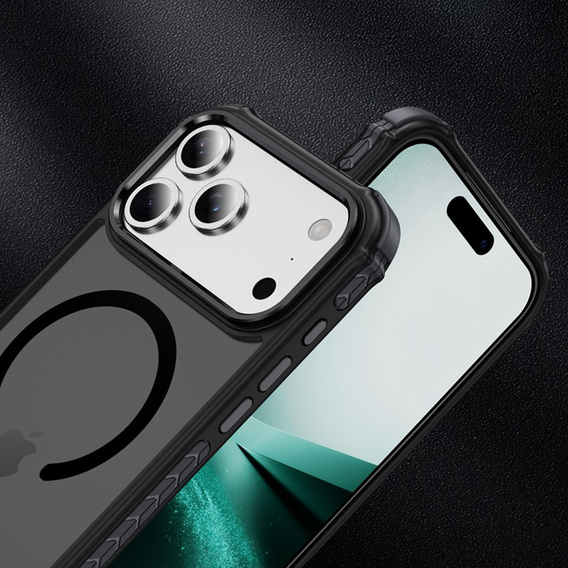 Matt Case for iPhone 17 Pro Max, armoured, for MagSafe, smoky with black sides