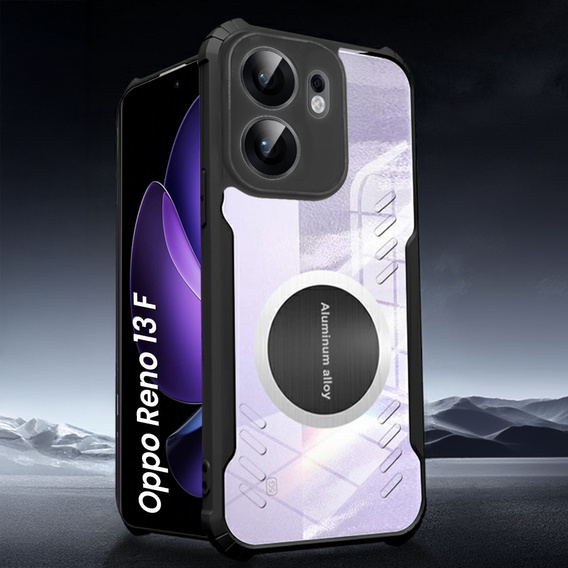 Case for Oppo Reno 13F / Oppo Reno 13FS, with magnetic sheet, transparent / black