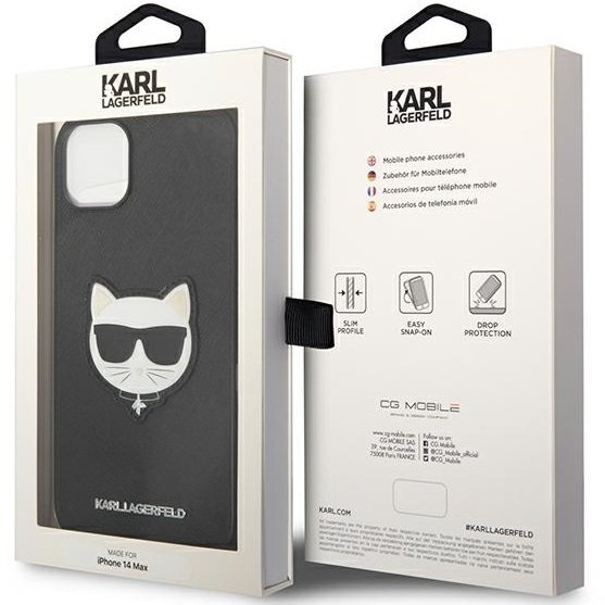 Karl Lagerfeld Case for iPhone 14 Plus, Saffiano Choupette Head Patch, black