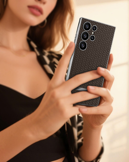 Case for Samsung Galaxy S23 Ultra, GKK Woven Leather, coffee