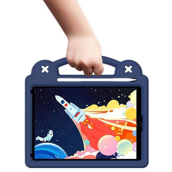 Children's case for iPad 10.2" 2021/2020/2019 (9/8/7 gen.) / Air 10.5" 2019 (3 gen.), Cute Patterns, with stand, dark blue
