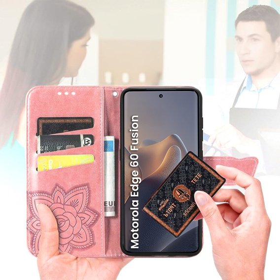 Flip case for Motorola Edge 60 / 60 Fusion, Butterfly, pink rose gold