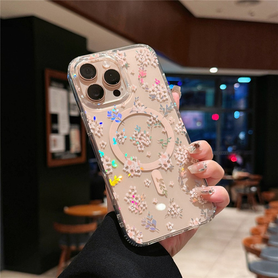 Magnetic case with floral laser pattern for iPhone 16 Pro