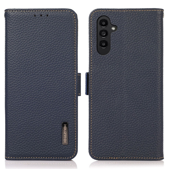 KHAZNEH RFID case for Samsung Galaxy A35 5G, Litchi Texture, blue