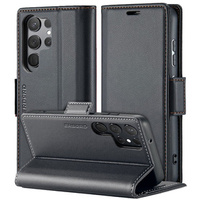 Case for Samsung Galaxy S24 Ultra, ERBORD Glossy Litchi, wallet with flap, black