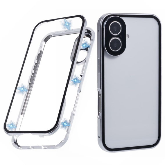 Case for iPhone 16, Magnetic Dual Glass, silver