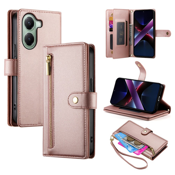 Flip case for Xiaomi Poco X7 Pro 5G, Wallet Zipper Pocket, pink