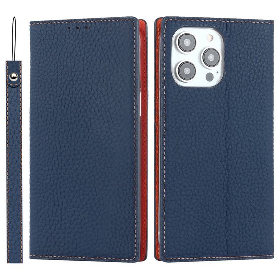 Flip case for iPhone 14 Pro Max, Litchi Skin Grain, dark blue