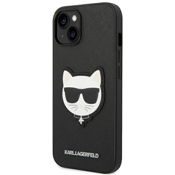Karl Lagerfeld Case for iPhone 14 Plus, Saffiano Choupette Head Patch, black