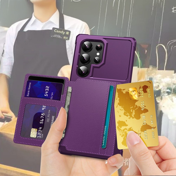 Case for Samsung Galaxy S24 Ultra, Card Holder Kickstand, purple