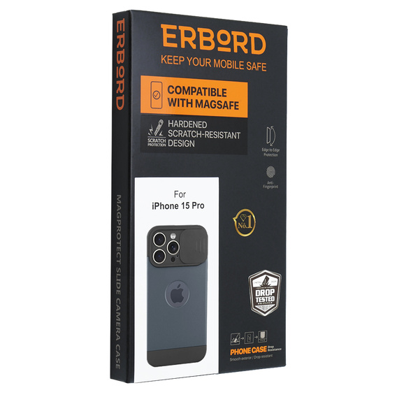 Case for iPhone 15 Pro, ERBORD MagProtect Slide Camera, titanium blue