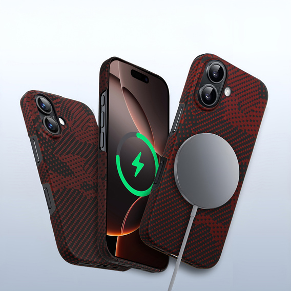 Case for iPhone 16 Plus, Aramid Fiber MagSafe, red
