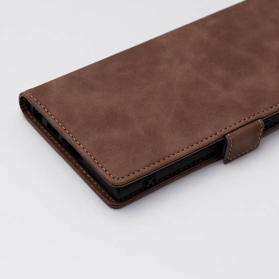Case for Samsung Galaxy S23 Ultra, ERBORD Vintage, wallet with flap, coffee