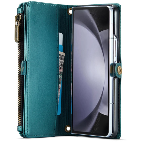Case CASEME for Samsung Galaxy Z Fold6 5G, RFID Leather Wallet, with shoulder strap, green