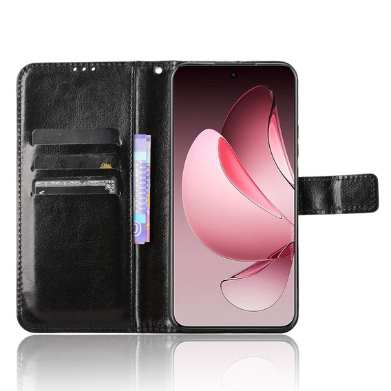 Flip case for Oppo Reno 13 Pro, Crazy Horse Wallet, black