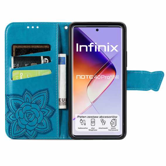 Flip case for Infinix Note 40 Pro Plus, Butterfly, blue
