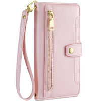 Flip case for iPhone 14, Wallet Zipper Pocket, pink