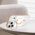 Case for iPhone 17 Pro Max, for MagSafe, with stand, transparent with gold inserts