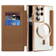 Flip case for Samsung Galaxy S22 Ultra 5G, RFID Wallet MagSafe CamShield, brown