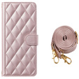 Flip case for Samsung Galaxy A16, Rhombus Crossbody Leather, pink rose gold