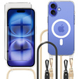 Case with lanyard for iPhone 16, ERBORD MagSafe, transparent + Glass for screen