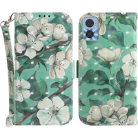 Flip case for Motorola Moto E22 / E22i, Wallet, flowers, white
