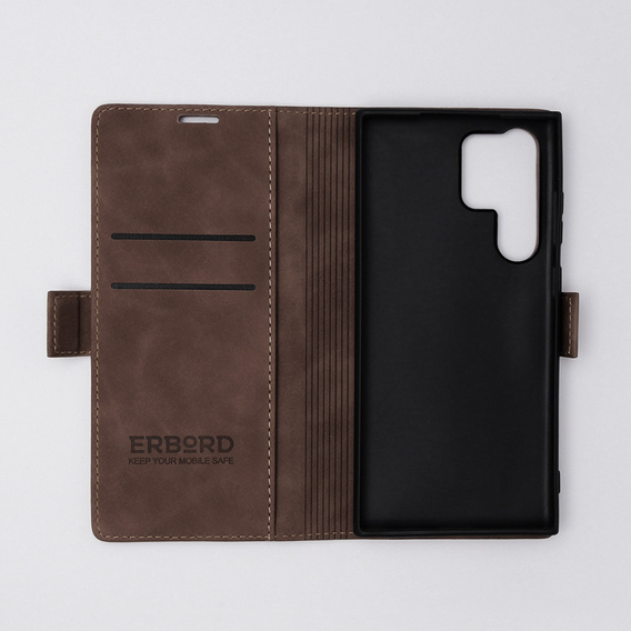 Case for Samsung Galaxy S23 Ultra, ERBORD Vintage, wallet with flap, coffee