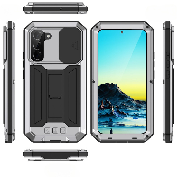 Armored case for Samsung Galaxy S22, R-JUST CamShield Slide, silver