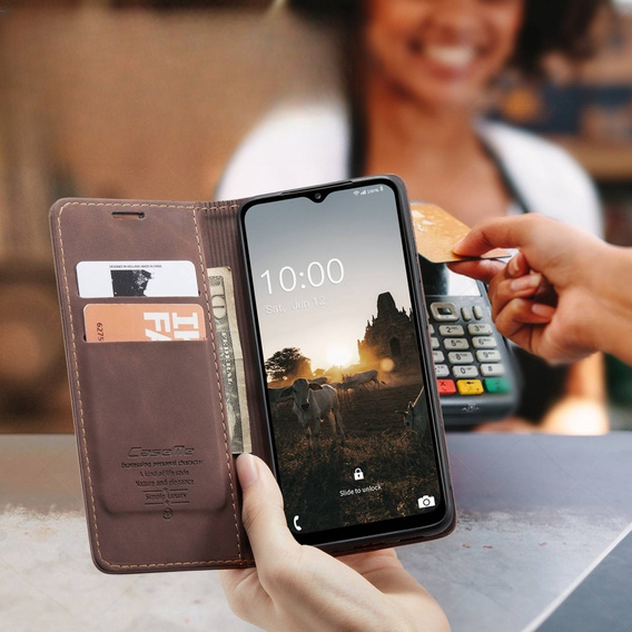 CASEME case for Samsung Galaxy M33 5G, Leather Wallet Case, brown