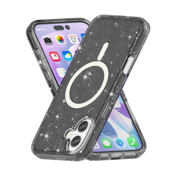 Case for iPhone 17, for MagSafe, glitter, translucent black