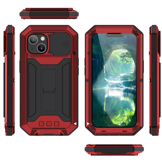 Case for iPhone 13, R-JUST CamShield Slide, armoured, red / black