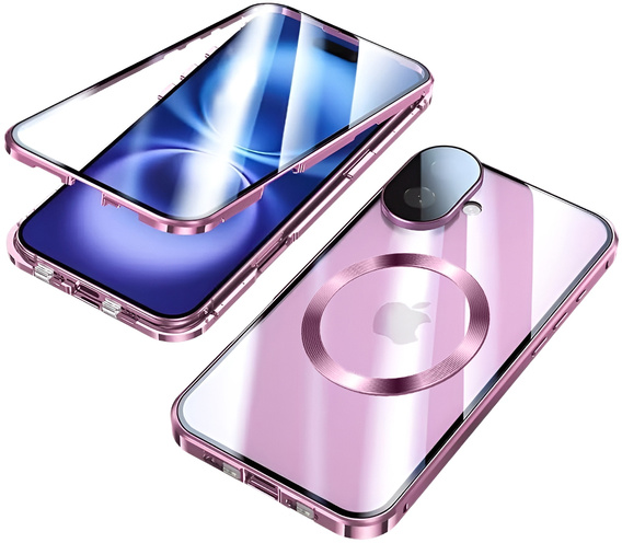 Magnetic Dual Glass MagSafe case for iPhone 16, pink rose gold