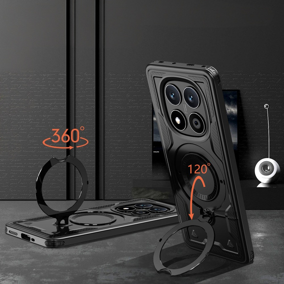 Case for Xiaomi Redmi Note 14 Pro 5G /  Poco X7 5G, Military MagSafe, black + 9H glass