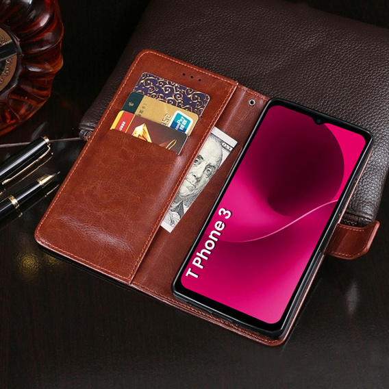 Flip case for T Phone 3 5G, Crazy Horse Wallet, brown
