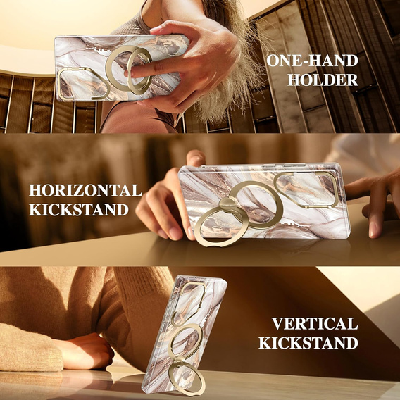 GVIEWIN MagSafe Stand Case for Samsung Galaxy S25 Ultra – Topaz/Gold