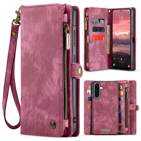 CASEME case for Samsung Galaxy A56 5G, Retro Leather Wallet, with strap, red