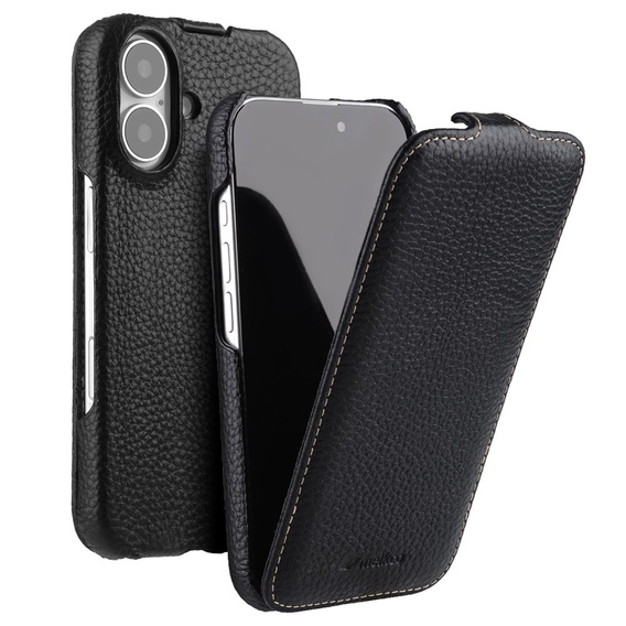 MELKCO flip case for iPhone 16, leather, flip, black